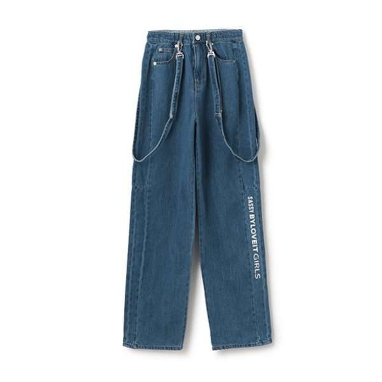 Denim Pants with Suspenders,Navy, large image number 4