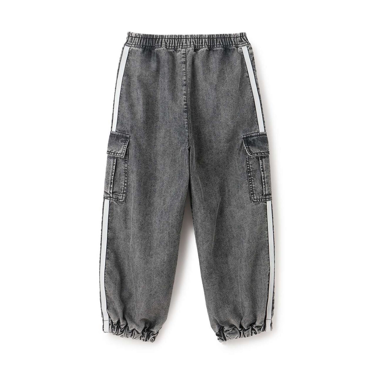 [Elastic Hem] Striped Denim Cargo Pants,Black, large image number 12