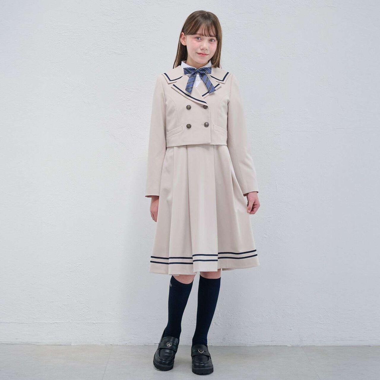 Sailor Short Jacket & Jumper Skirt Set,Beige, large image number 0