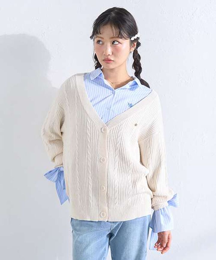 Shirt & Knit Cardigan Set,Ivory, medium image number 1