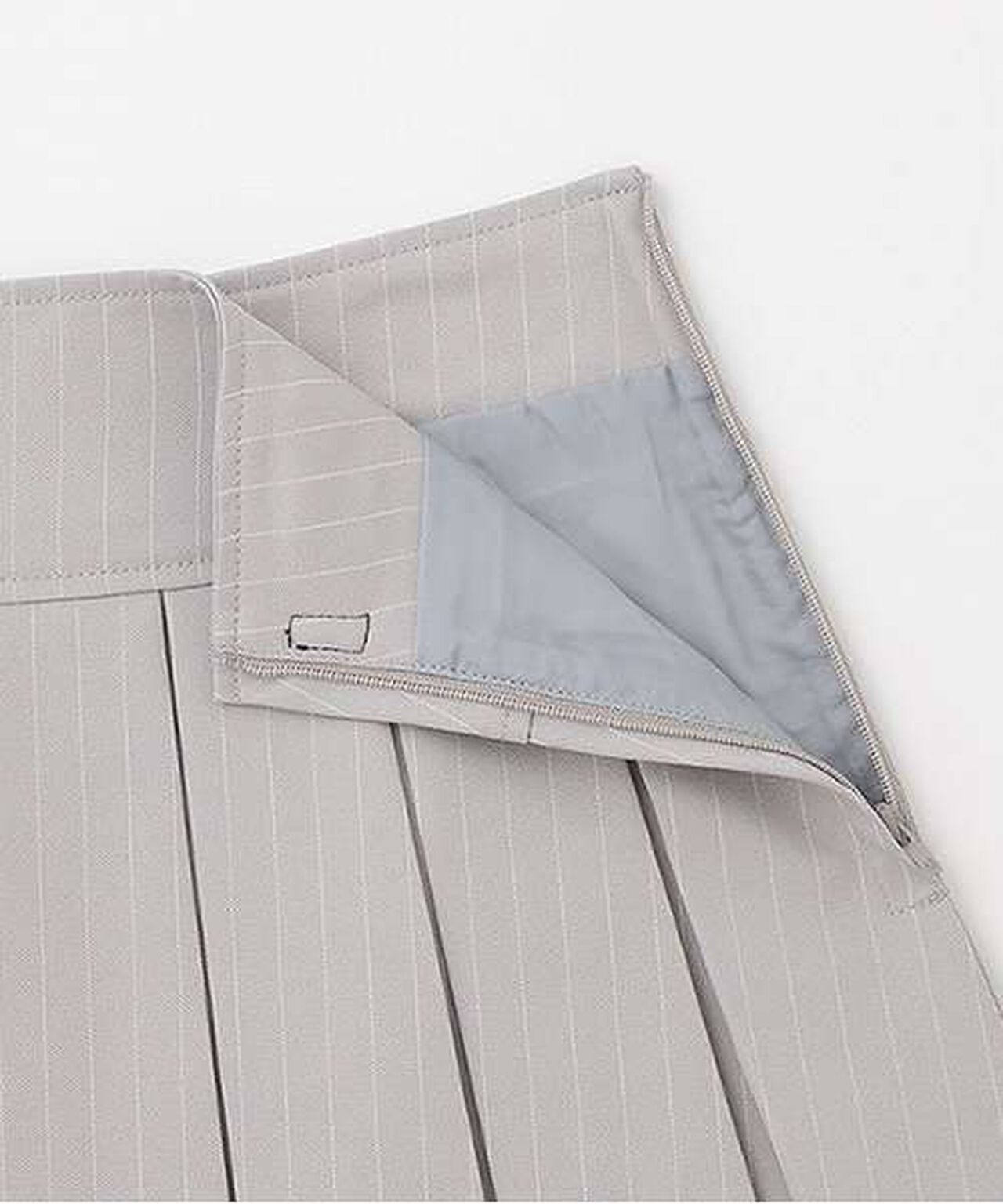 Quilted Belt Pleated Skirt,Light gray, large image number 5