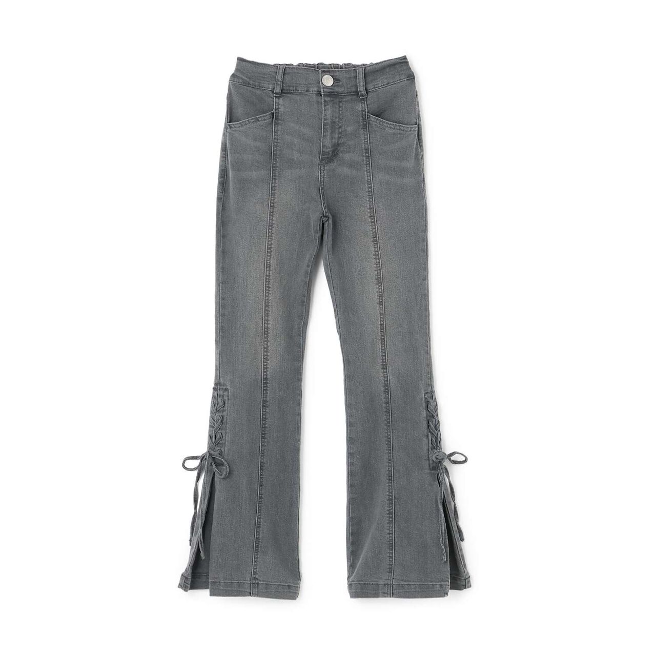 Lace-Up Ribbon Flare Denim Pants,Gray, large image number 7