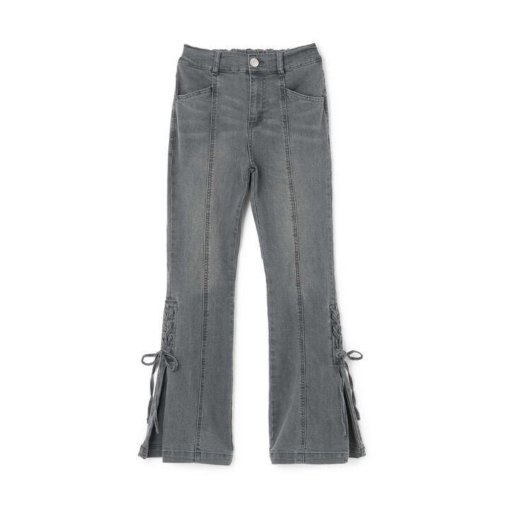 Lace-Up Ribbon Flare Denim Pants,Gray, medium image number 7
