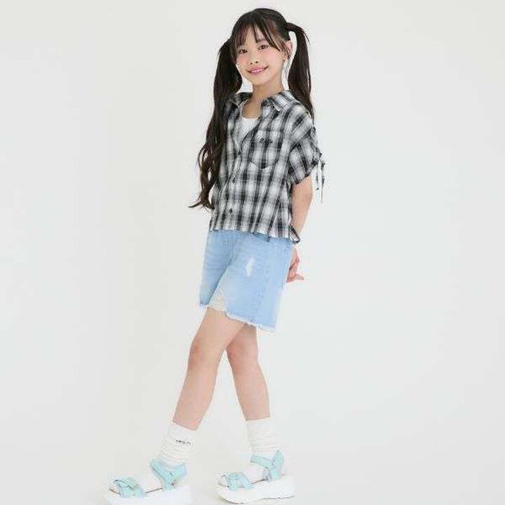[3WAY] Checkered Shirt with Sleeve Drawstring + Tank Top Set,Black, medium image number 17
