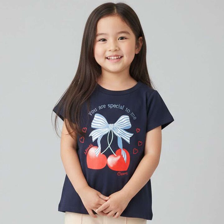 Front Ribbon Cherry Motif T-Shirt,, medium