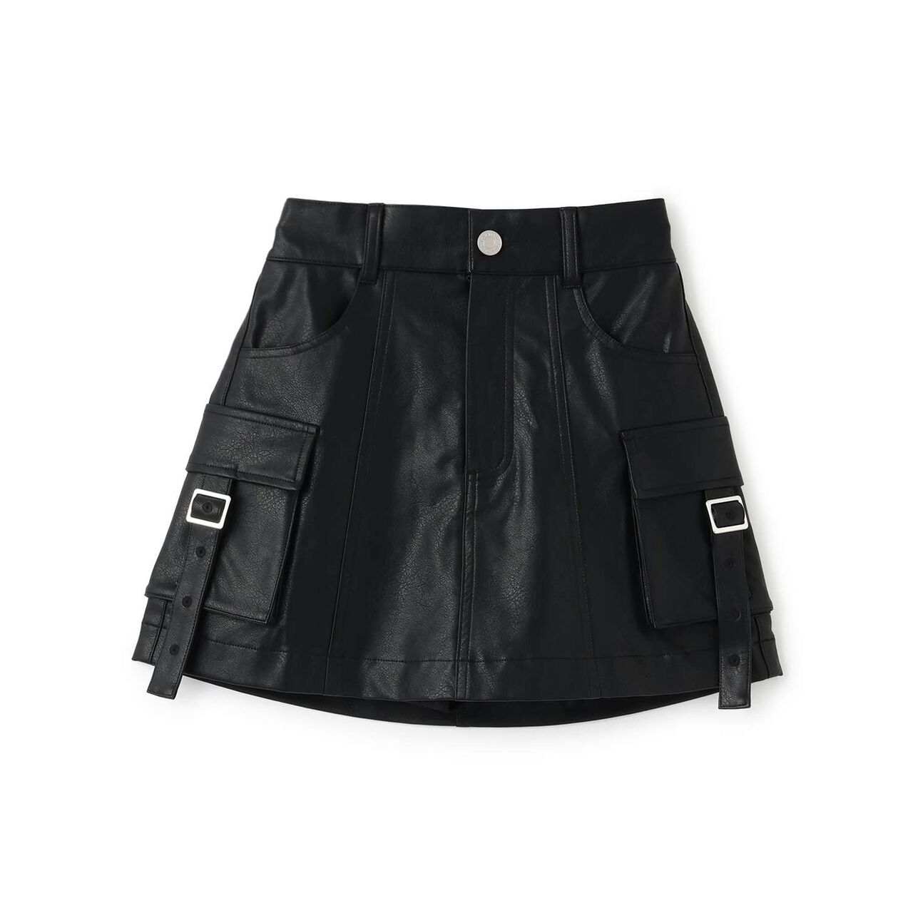 [LTXC] Faux Leather Cargo Mini Skirt,Black, large image number 4