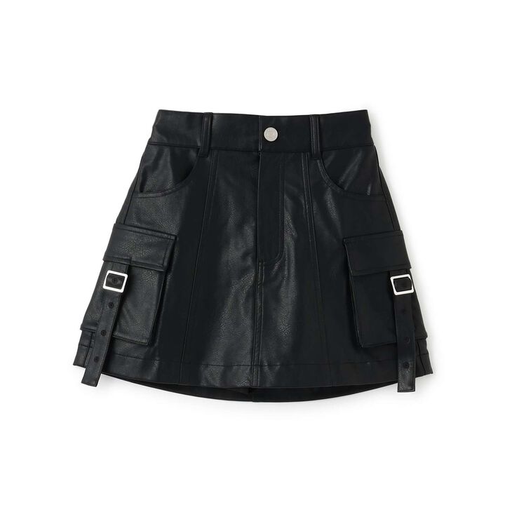 [LTXC] Faux Leather Cargo Mini Skirt,Black, medium image number 4