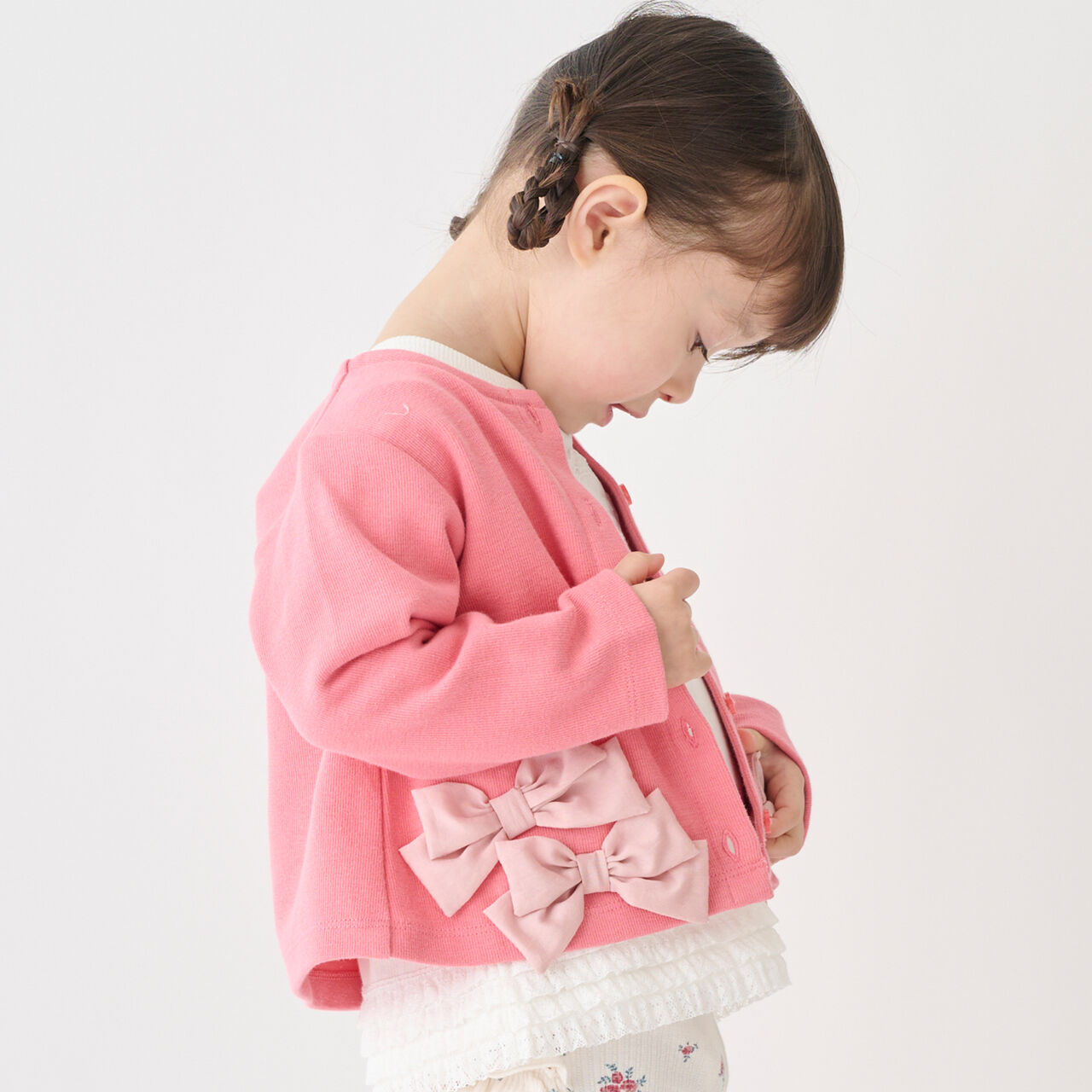 Link Ribbon Cardigan,Light beige, large image number 1