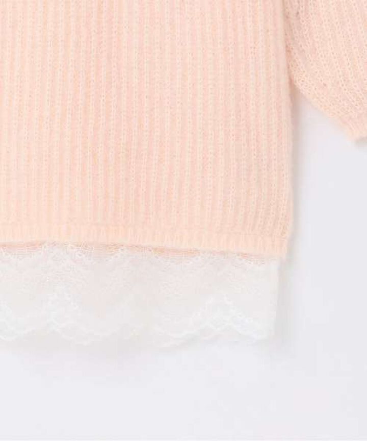 Lace Hem Knit One-Piece Dress [Korean Fashion],Pink, medium image number 8