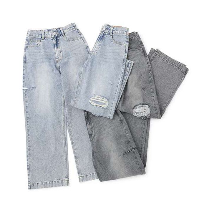 Distressed Wide Pants,Blue, medium image number 4