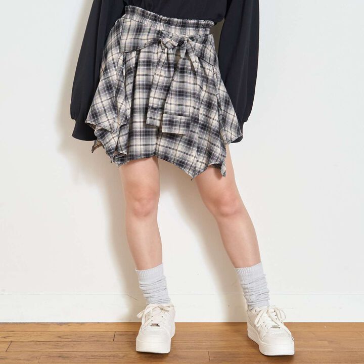 [LTXC] Waist Wrap Style Checkered Culottes,Black, medium image number 0