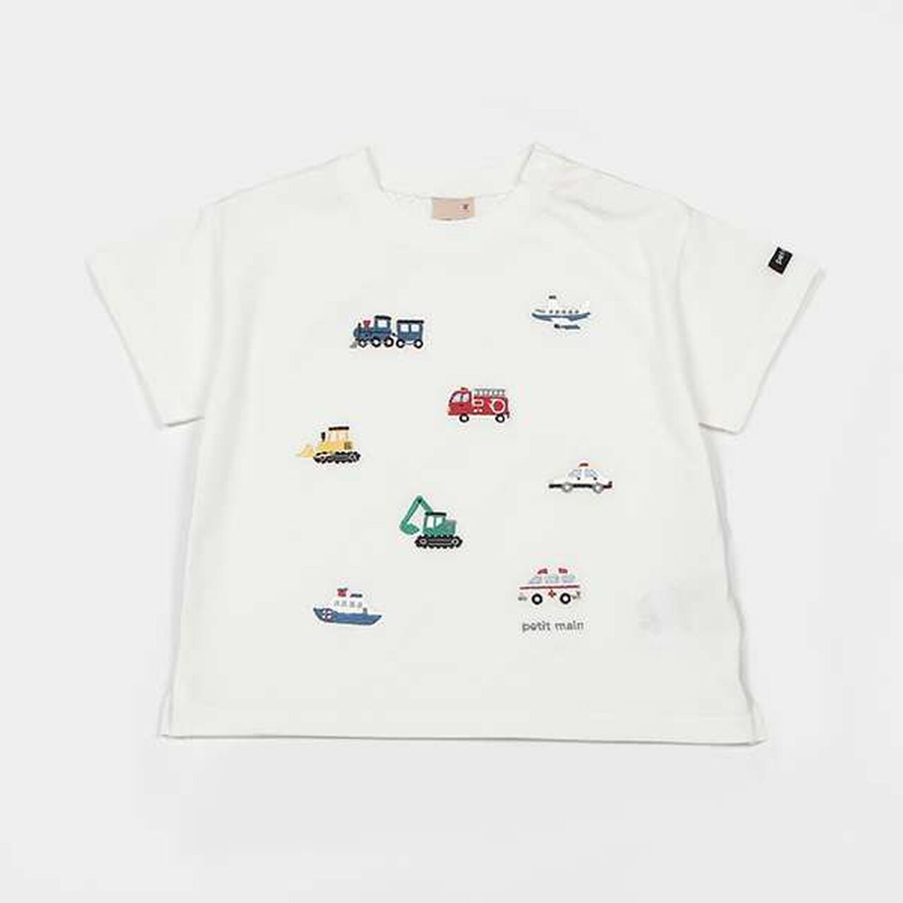 [Cool Touch] Working Vehicles Embroidery T-Shirt,Off white, large image number 0