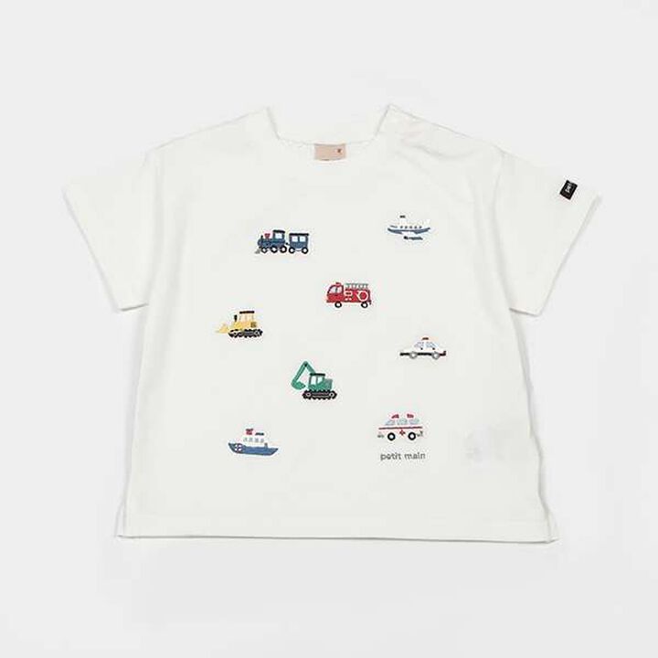 [Cool Touch] Working Vehicles Embroidery T-Shirt,Off white, medium image number 0