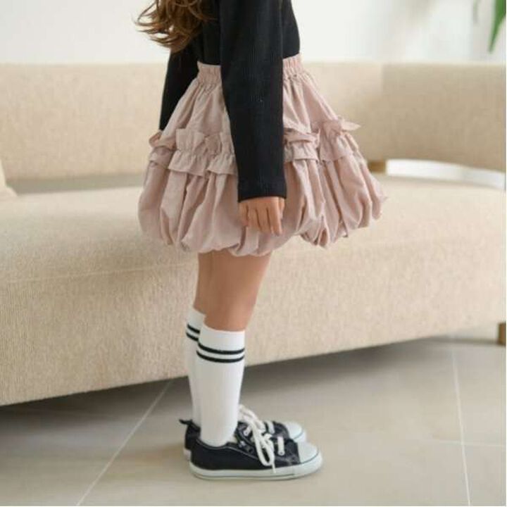 Frilled Balloon Skirt,Deep red, medium image number 2