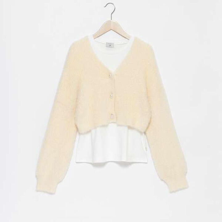 [AMI] Shaggy Cardigan &times; Long Sleeve T-Shirt Set,Light blue, medium image number 2