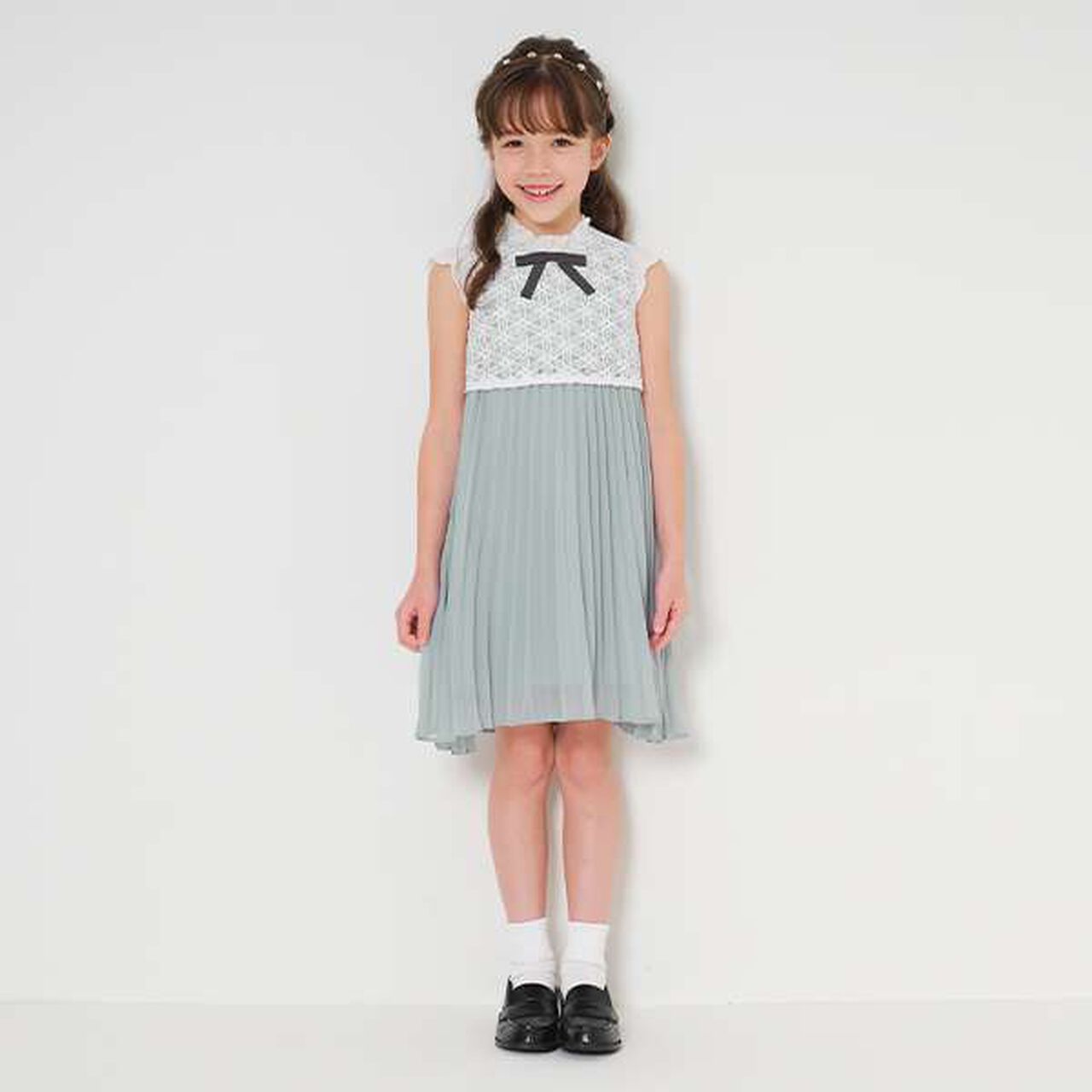 [Kids] Lace Pleated Dress,Sax blue, large image number 0