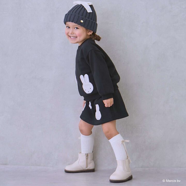 [Miffy] Flower Embroidery Skirt with Shorts,Black, medium image number 2