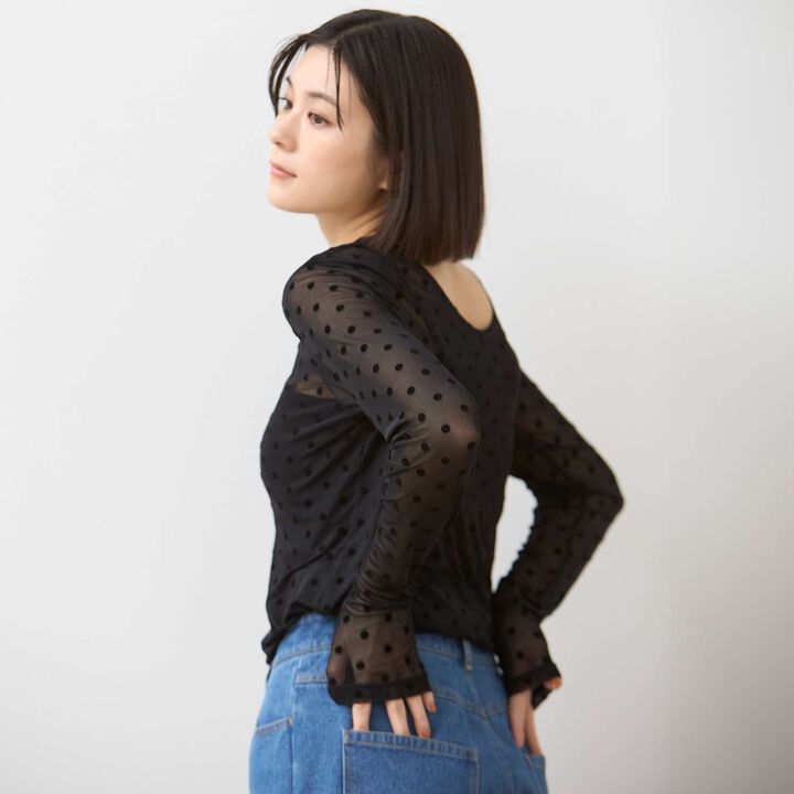 [Formal] 2-Way Sheer Dot Top,Black, medium image number 1