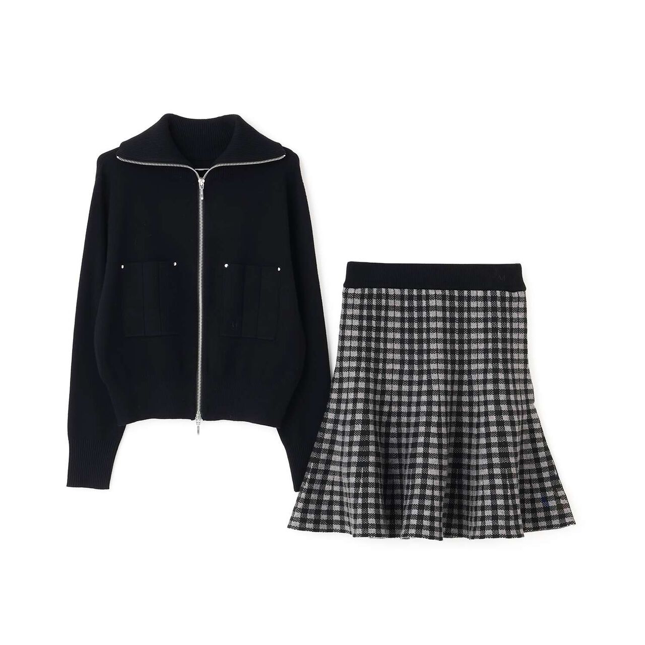 [AMI] Double Zipper Knit Cardigan × Checkered Mermaid Skirt,Off white, large image number 2