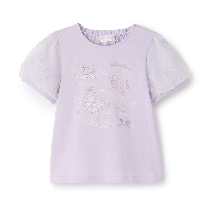Ballet & Music Note Puff Sleeve T-Shirt,Lavender, medium image number 0