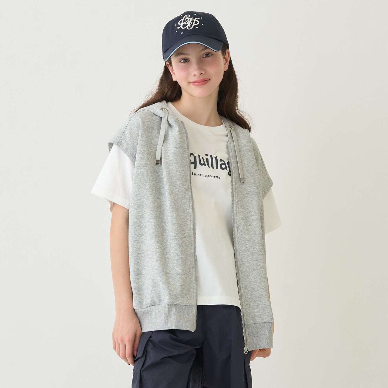 [Sleeveless Parka & T-Shirt Set] [130cm Available],Top gray, large image number 0