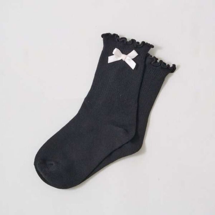 Ribbon-Trimmed Melody Crew Socks,Black, medium image number 4