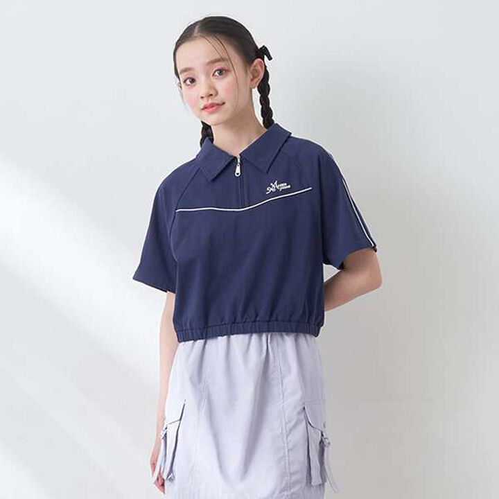 Lame Piping Half-Zip T-Shirt,Navy, medium image number 0