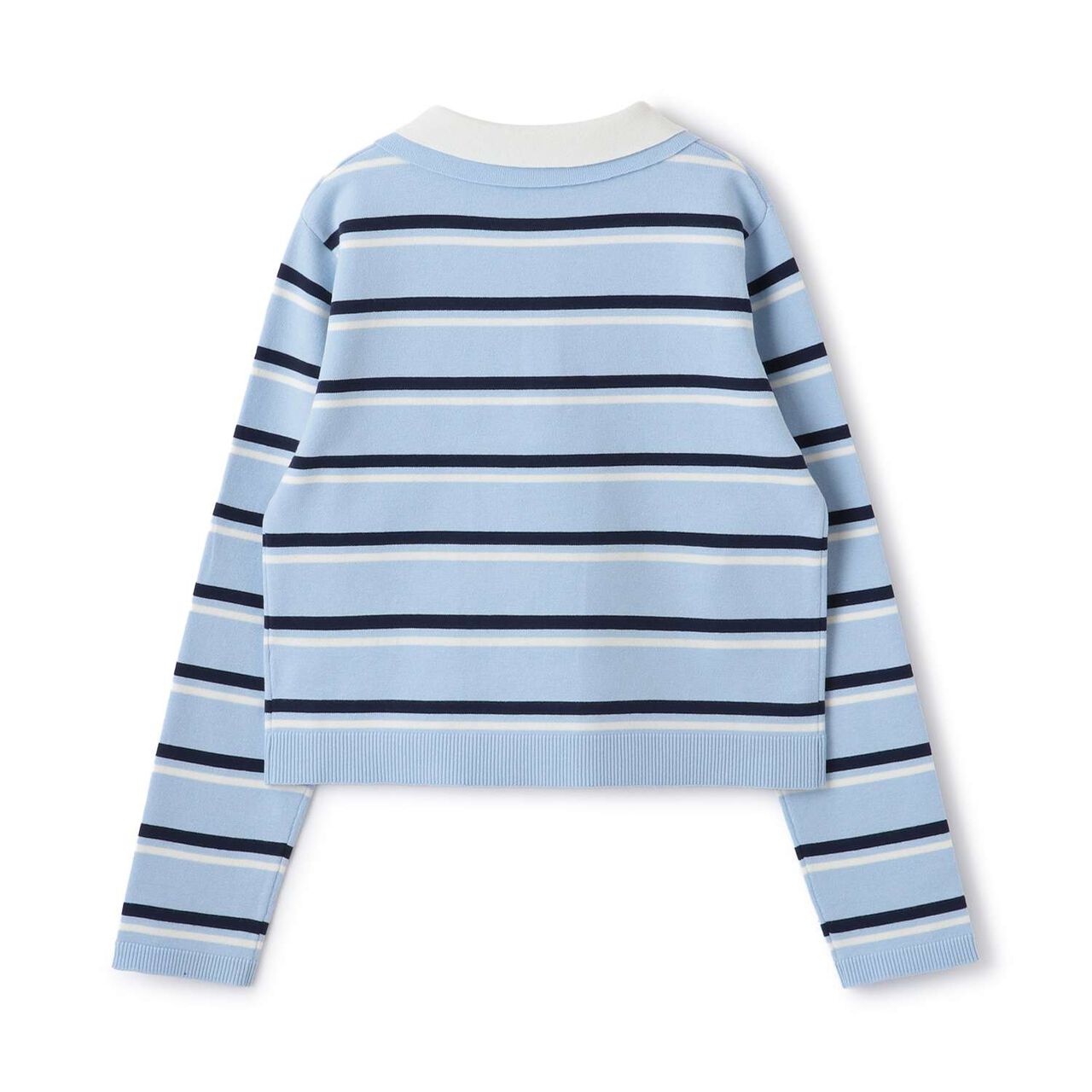 Stripe Pattern Polo Knitwear,Sax blue, large image number 1