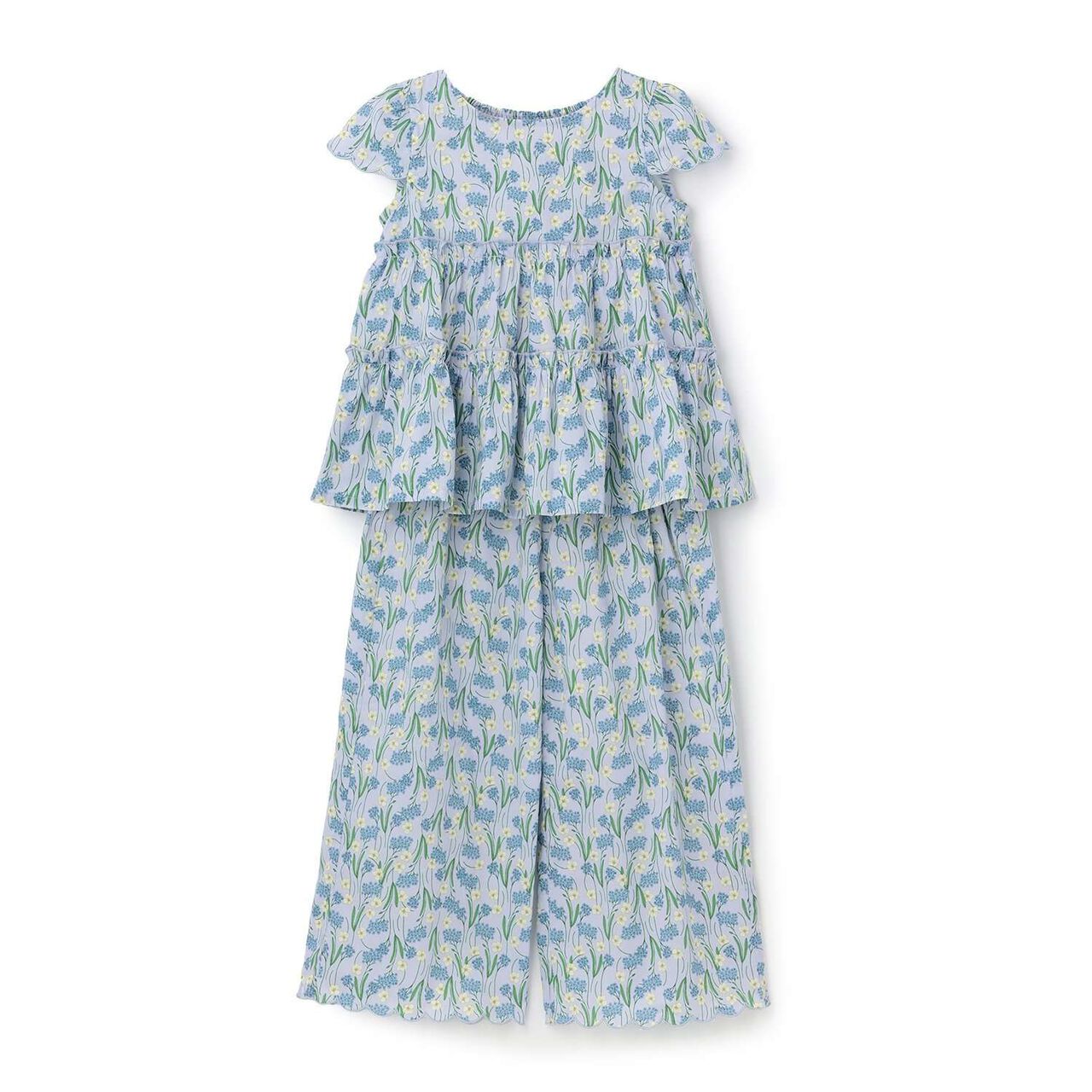 Assorted All-Over Pattern Tiered Blouse & Scallop Trim Pants Set,Emerald green, large image number 8