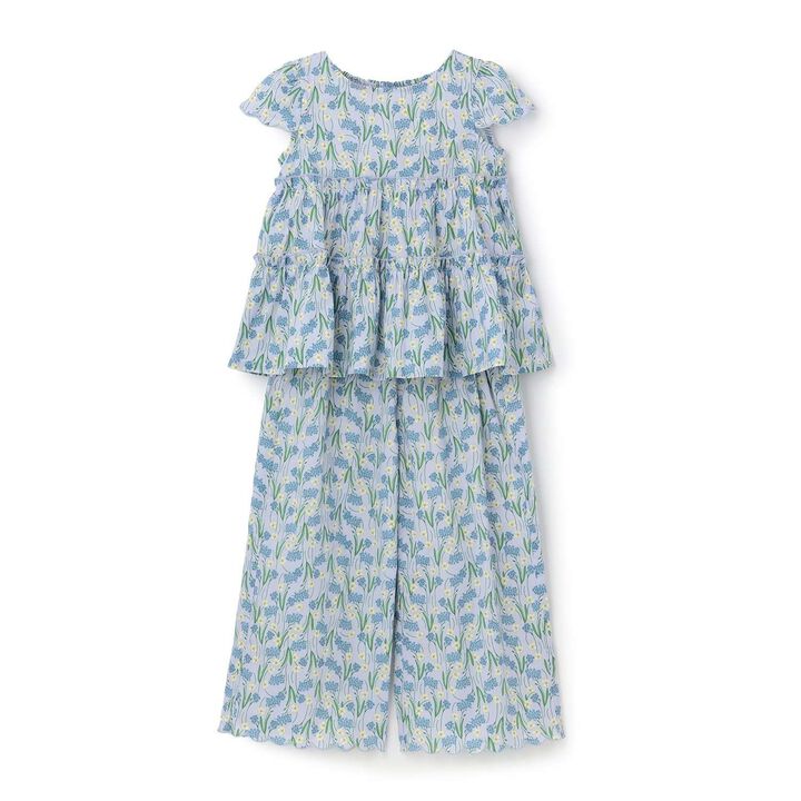 Assorted All-Over Pattern Tiered Blouse & Scallop Trim Pants Set,Emerald green, medium image number 8