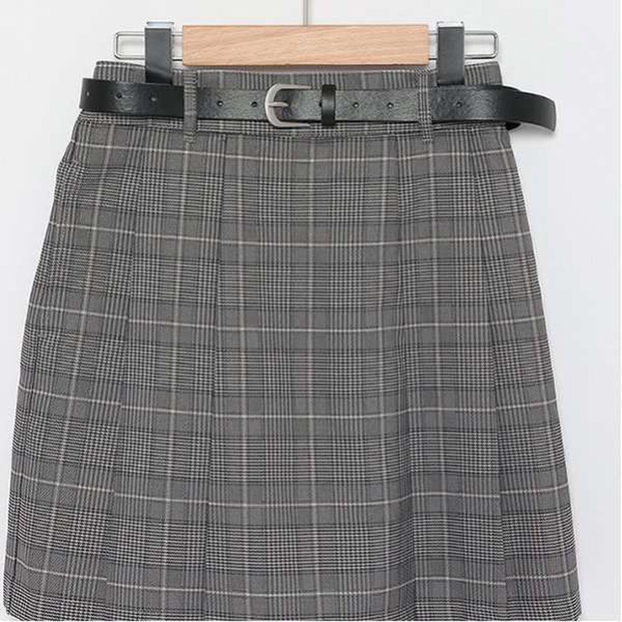 Belted Check Pleated Skirt-Pants,Brown, large image number 15