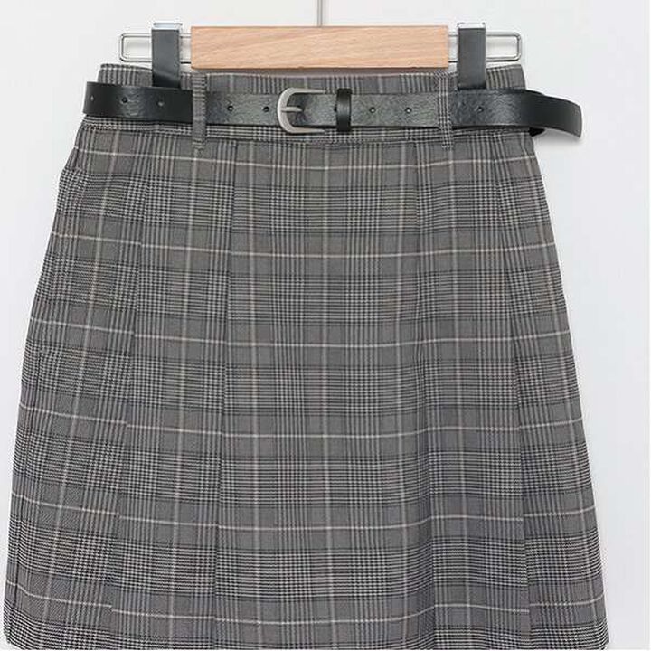 Belted Check Pleated Skirt-Pants,Brown, medium image number 15