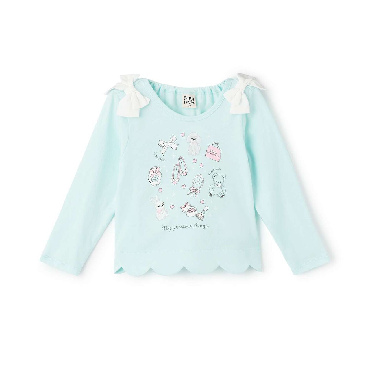 Scalloped Hem Graphic Long Sleeve T-Shirt,Off white, large image number 8