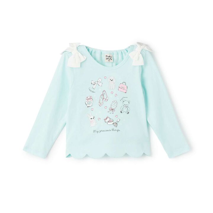 Scalloped Hem Graphic Long Sleeve T-Shirt,Off white, medium image number 8