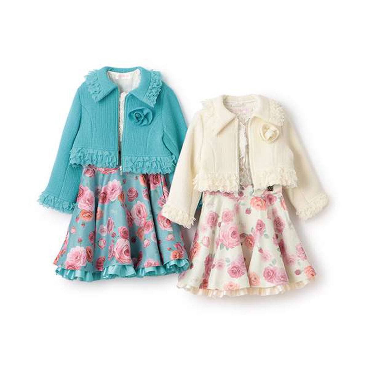 35th Tweed Jacket & Rose Print Skirt Set,Off white, large image number 9