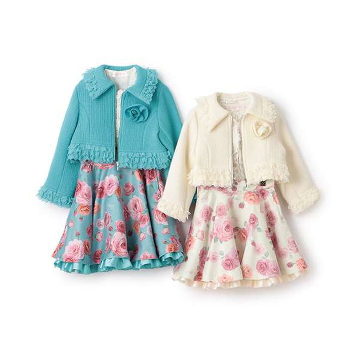 35th Tweed Jacket & Rose Print Skirt Set,Off white, medium image number 9