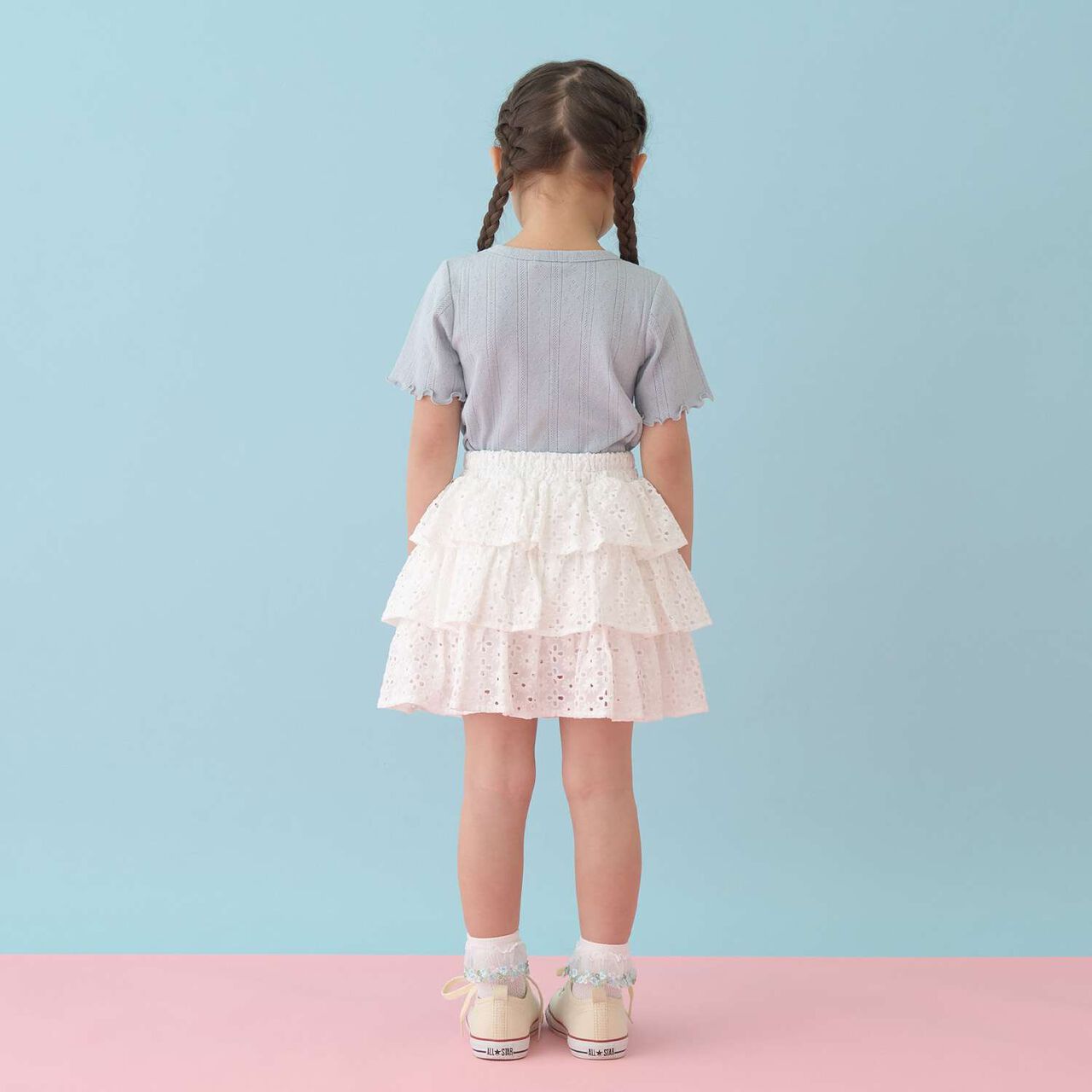 [100% Cotton] Cotton Lace Tiered Skirt with Inner Shorts [Kids Girls],Pearl white, large image number 11