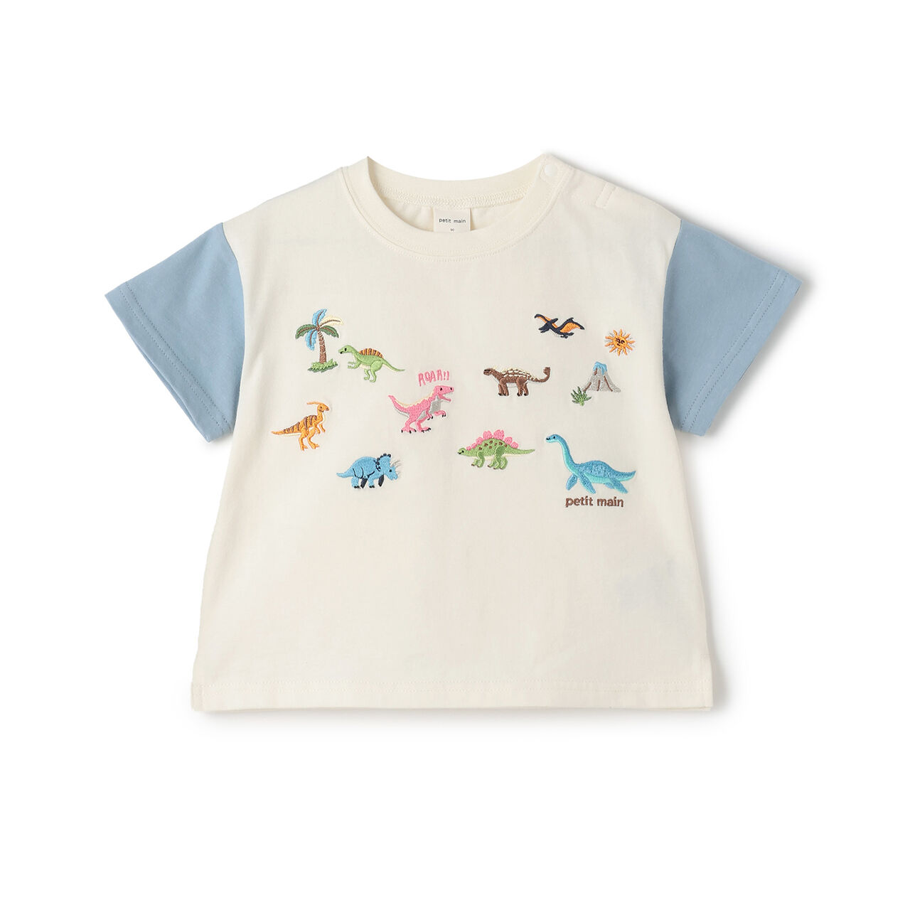 [Cool Touch] Dinosaur Embroidered Short Sleeve T-Shirt,Pearl white, large image number 0