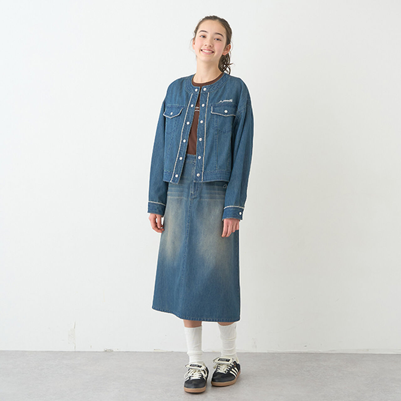 Collarless Denim Jacket,Deep blue, large image number 9