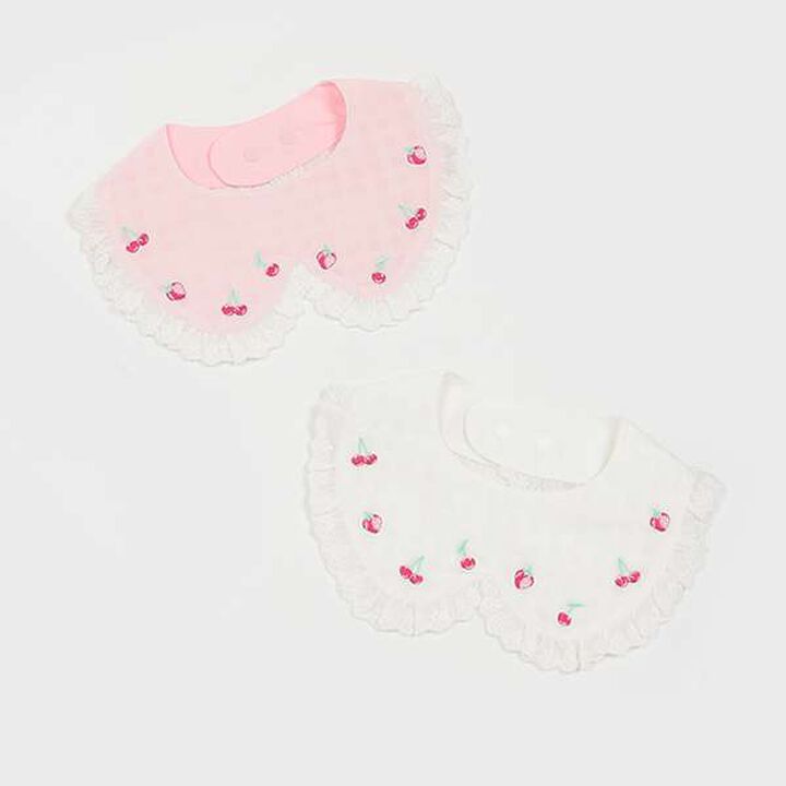 Strawberry Cherry Embroidery Collar Style Bib,Light pink, medium image number 8