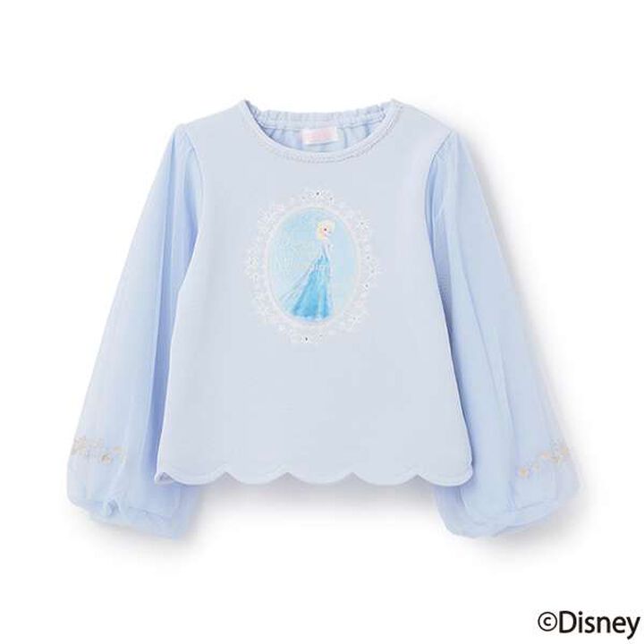 [Frozen] Tulle Sleeve Scallop Trim Sweatshirt,Light blue, medium image number 9