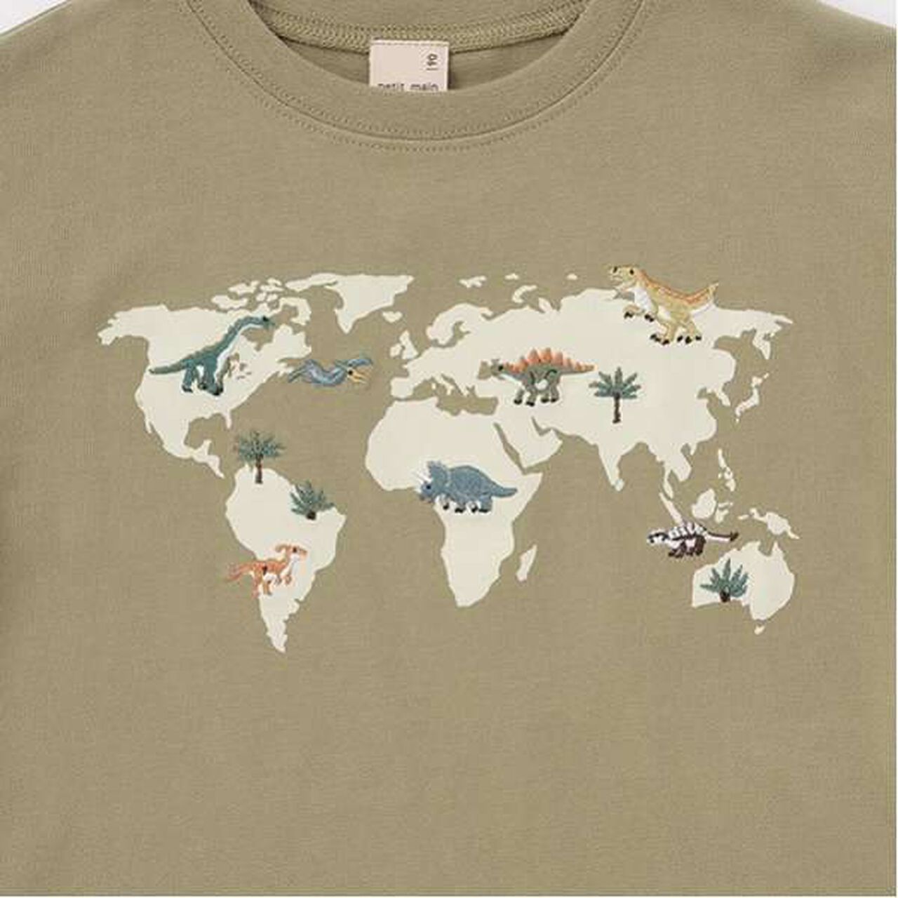 Dinosaur Embroidered Long Sleeve T-Shirt,Khaki, large image number 9