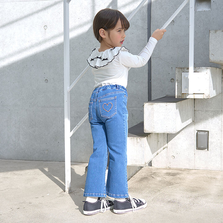 Beautiful Silhouette Stretch Flare Denim Pants,Sax blue, medium image number 3