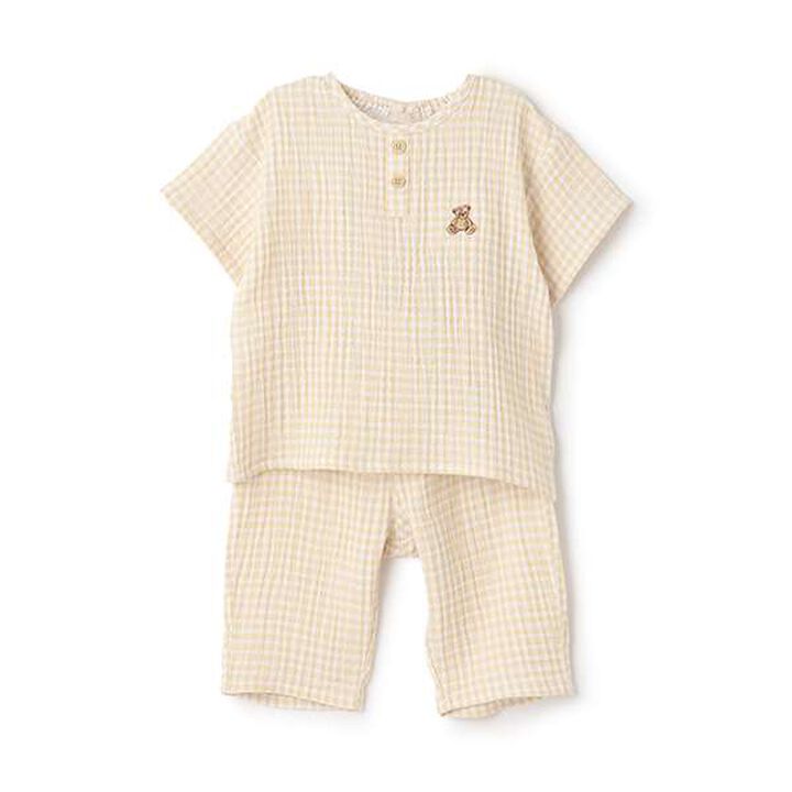 [Link] Bear Embroidery Double Gauze Pajamas,Light beige, medium image number 14