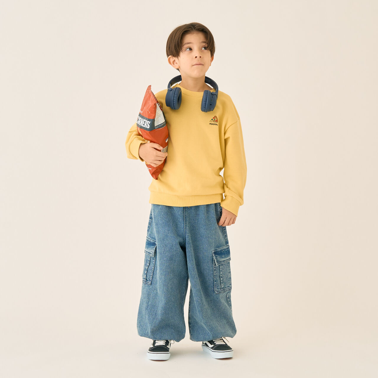 Stretch Denim Cargo Pants,Black, large image number 3