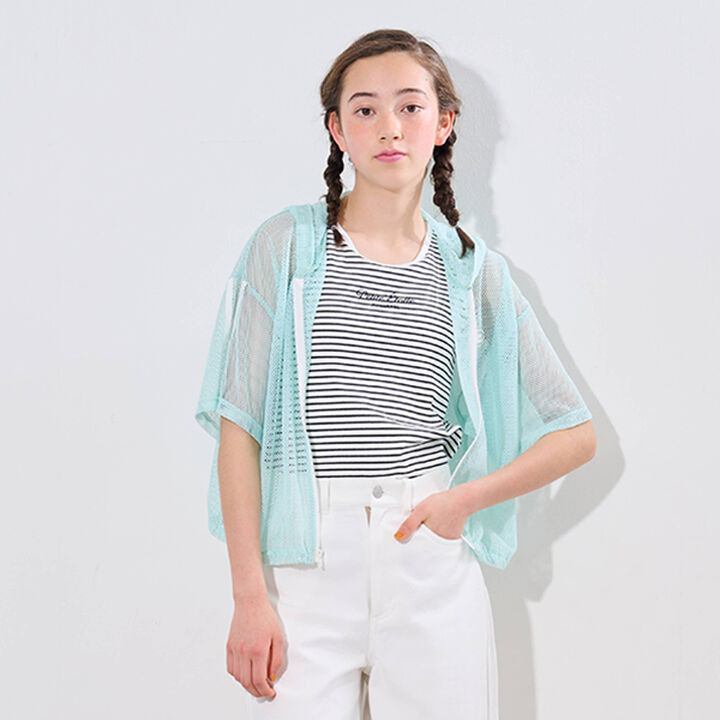 Mesh Short-Sleeve Logo Parka T-Shirt Set,Off white, medium image number 6