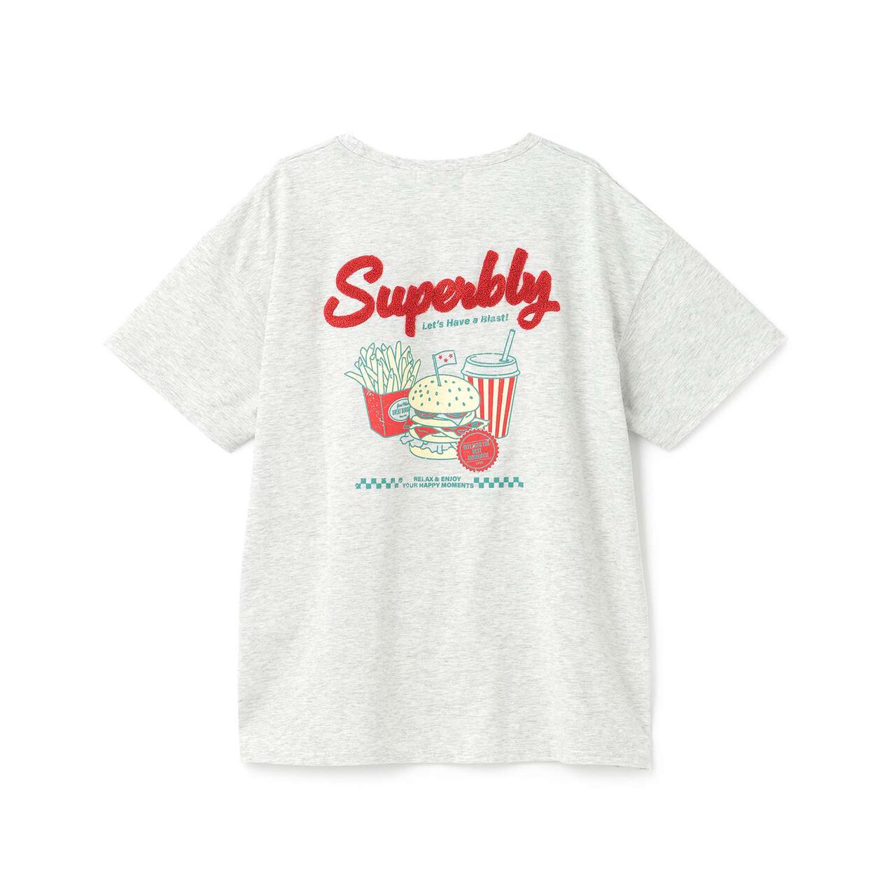 Hood Motif Loose Embroidered Short Sleeve T-Shirt,Smoke white, large image number 16