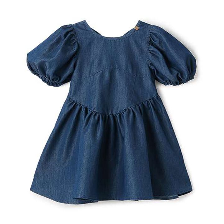 Puff Sleeve Peplum One-Piece Dress,Blue, medium image number 9