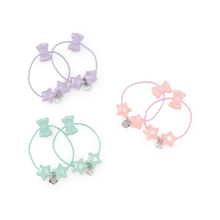 Ribbon & Star Hair Ponytail Holder Set of 2,Light pink, medium image number 4