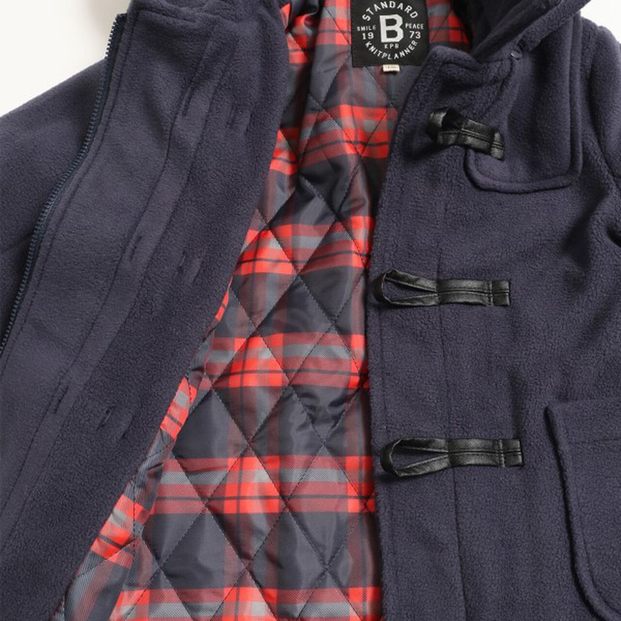 KP Boy Fleece Checkered Duffle Coat [90-130],Navy, large image number 7